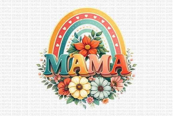 Download Retro Rainbow Mama Floral PNG - Mama Collection